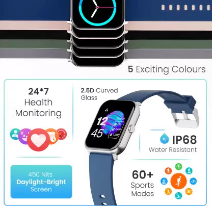Ambrane Wise-Eon 1.69Lucid Display bluetooth calling function & 7 days battery life Smartwatch (Blue Strap, Regular) Ambrane Wise-Eon 1.69Lucid Display bluetooth calling function & 7 days battery life Smartwatch (Blue Strap, Regular)